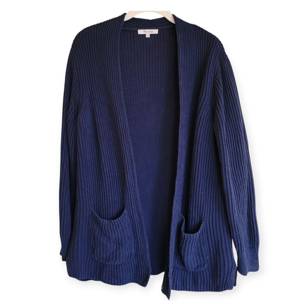 Madewell Nolan Ribbed Cotton Cardigan Navy Blue Open Front Size S Cozy Classic - Picture 3 of 11
